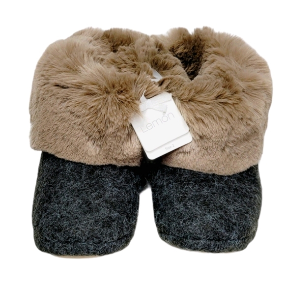 Lemon Faux Fur Cuffed Slippers Charcoal M/L=7-8 l - Picture 5 of 6